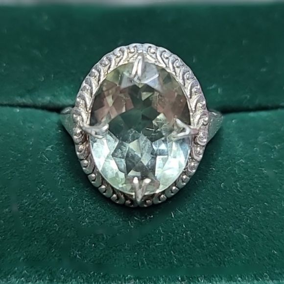 PTI Sterling Silver Large Green Stone Cocktail Ring Oval Size 9.75 Handmade - Picture 2 of 8